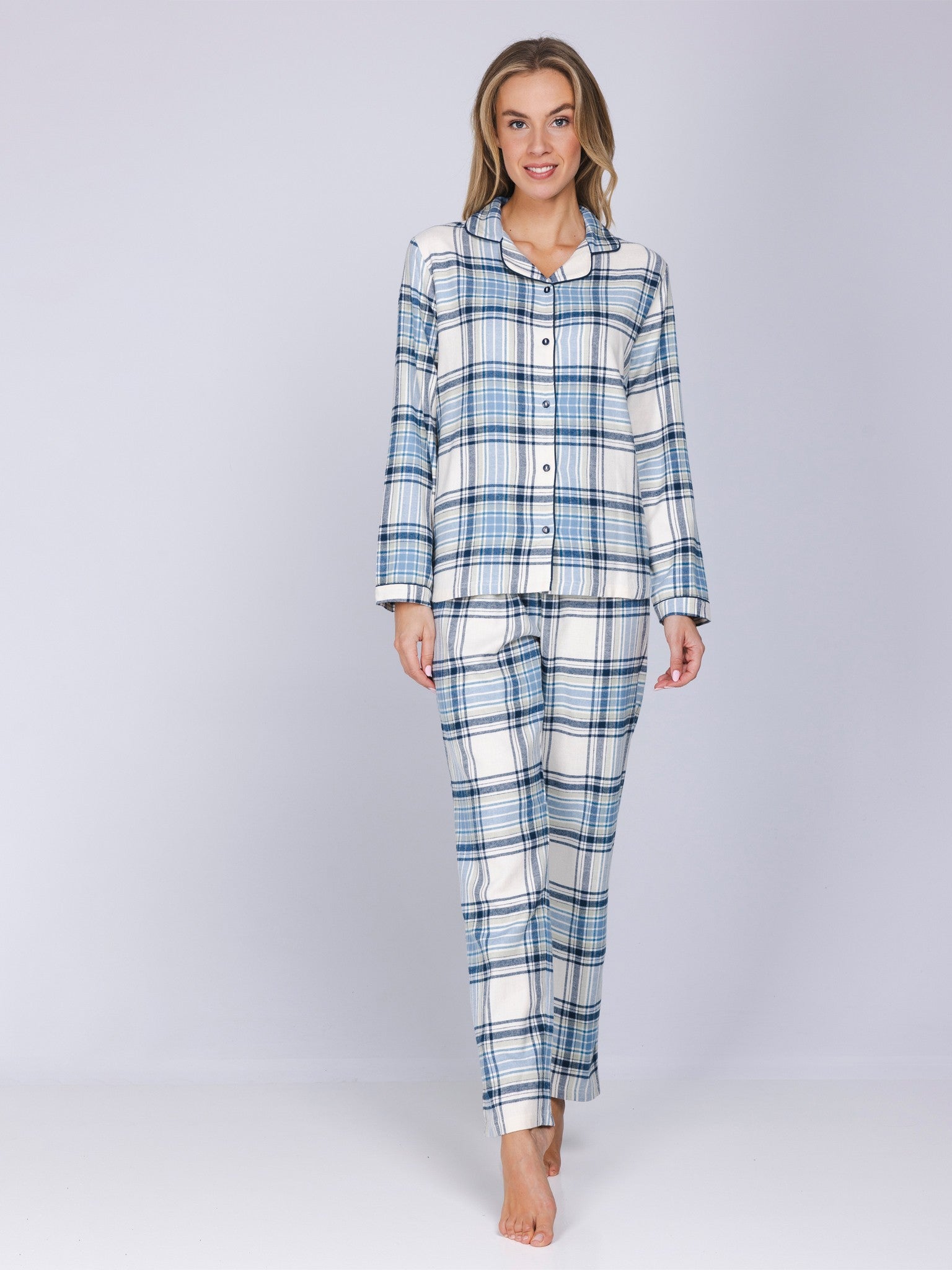 pastunette-frosty-checks-pyjama-blau-kariert-baumwoll-flanell image 2