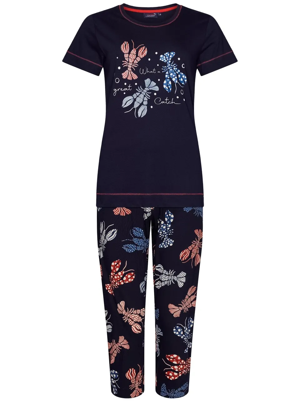 pastunette-rebelle-lobster-party-pyjama-blau-hummer-bio-baumwolle image 1