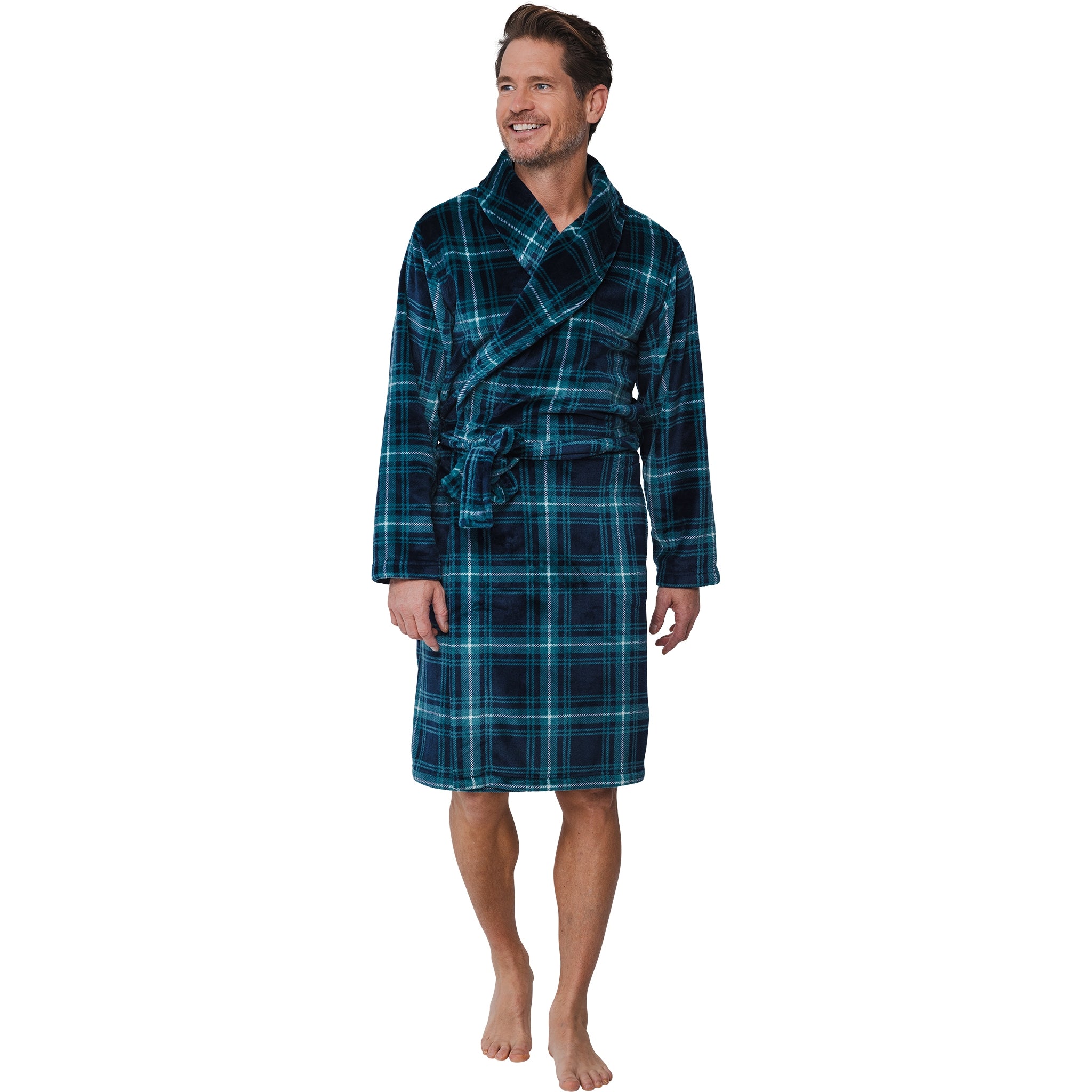 pastunette-nature-herren-bademantel-gr-n-karo-fleece image 2