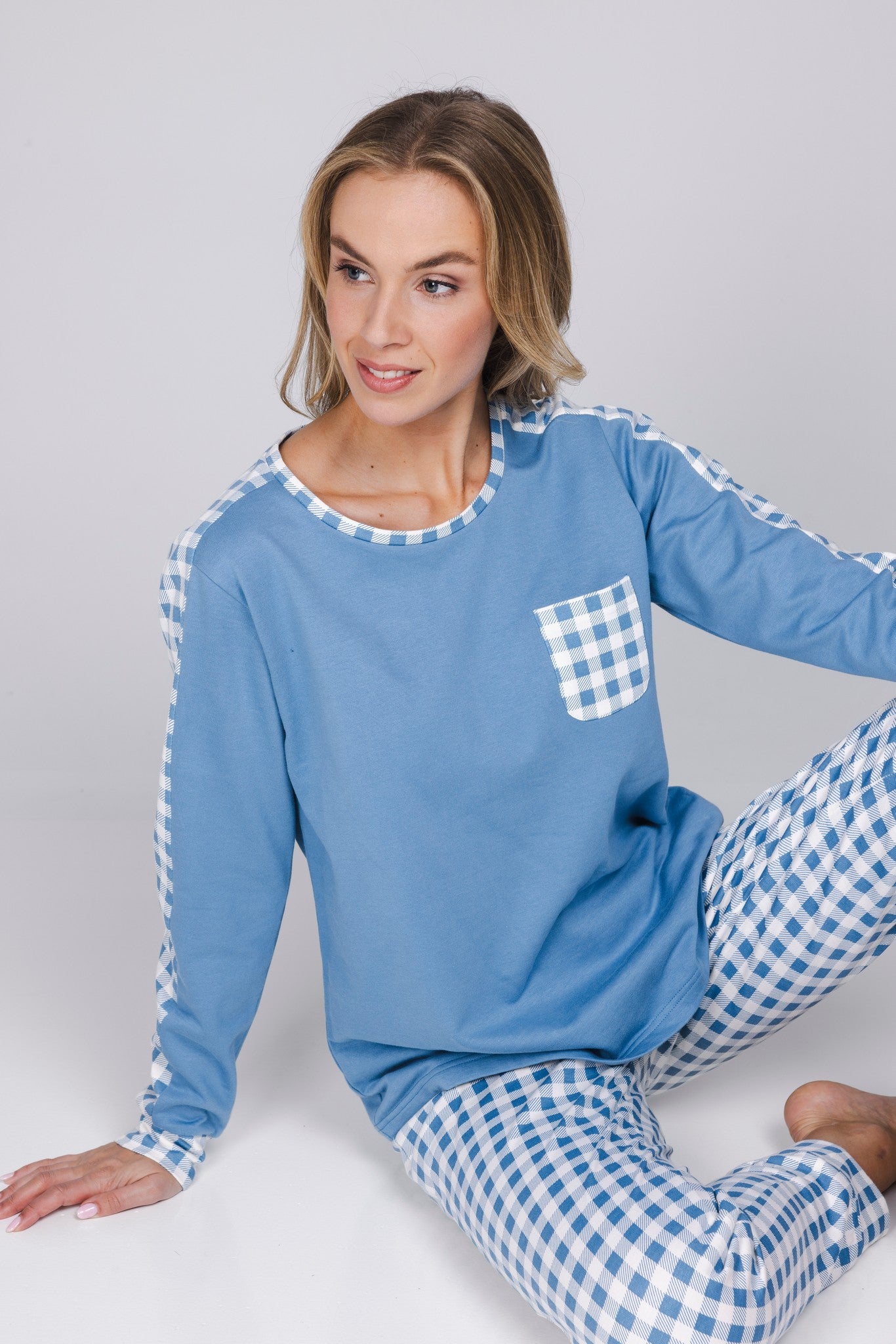 pastunette-blue-cottage-pyjama-blau-karo-baumwolle image 6