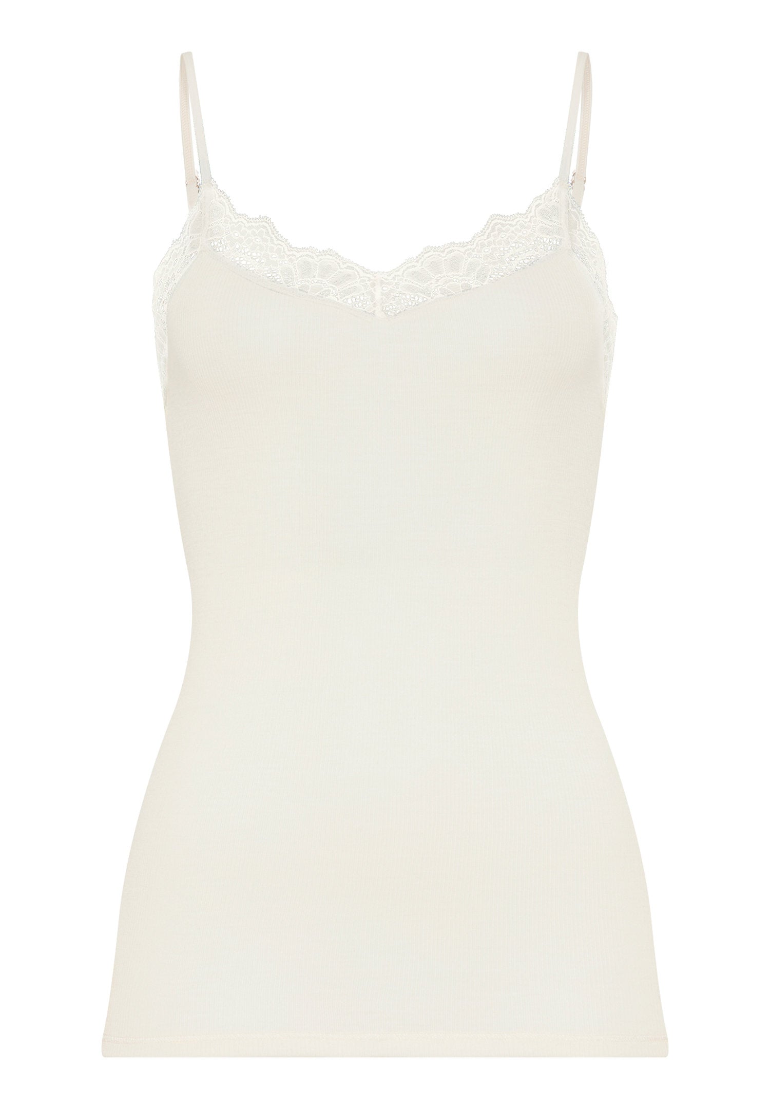 hanro-woolen-lace-spaghetti-top-misty-white-wolle-seide image 1