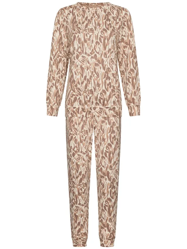 pastunette-mirage-damen-pyjama-fleece-beige-leo image 1