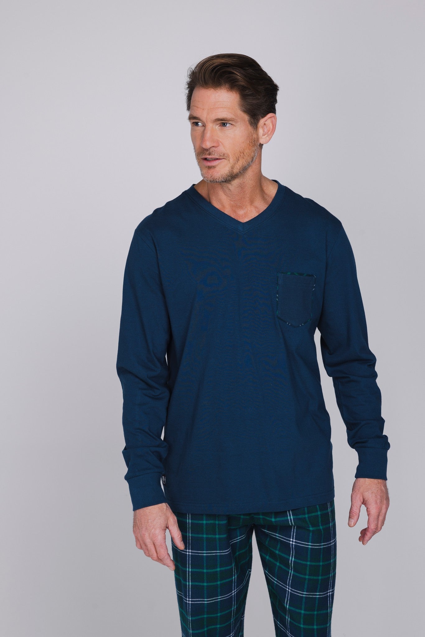 pastunette-lodge-herren-pyjama-blau-flanell-kariert image 6