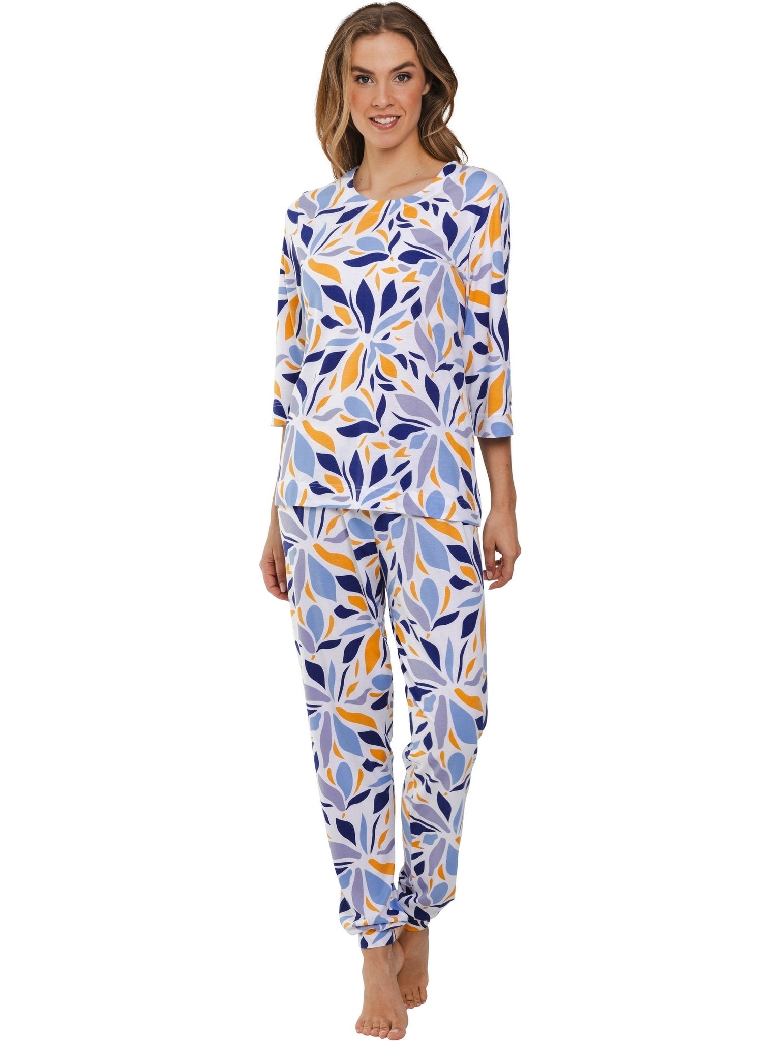 pastunette-yellow-breeze-pyjama-wei-blumen-3-4-arm image 2
