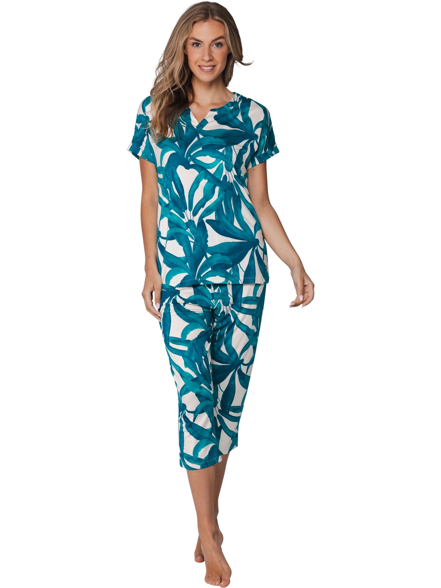 pastunette-premium-emerald-oasis-pyjama-t-rkis-3-4-hose image 3