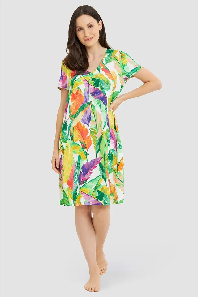 r-sch-be-happy-strandkleid-knielang-bl-tterdruck-kleid-gr-n-viskose image 1