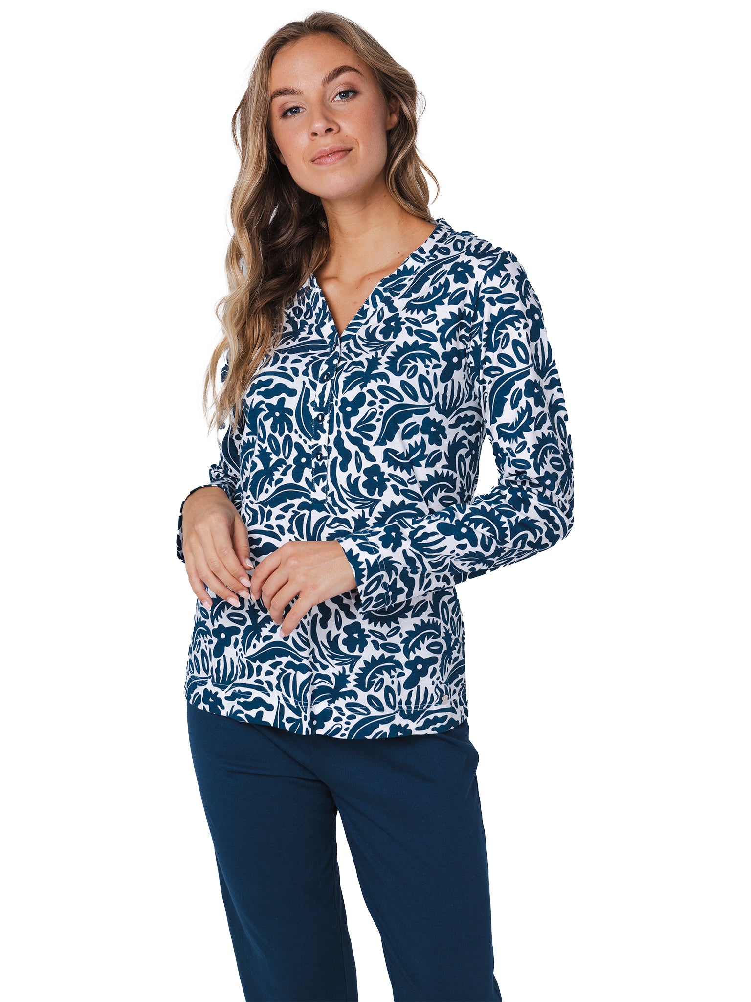 pastunette-blue-bloom-pyjama-blau-wei-bio-baumwolle-set image 5