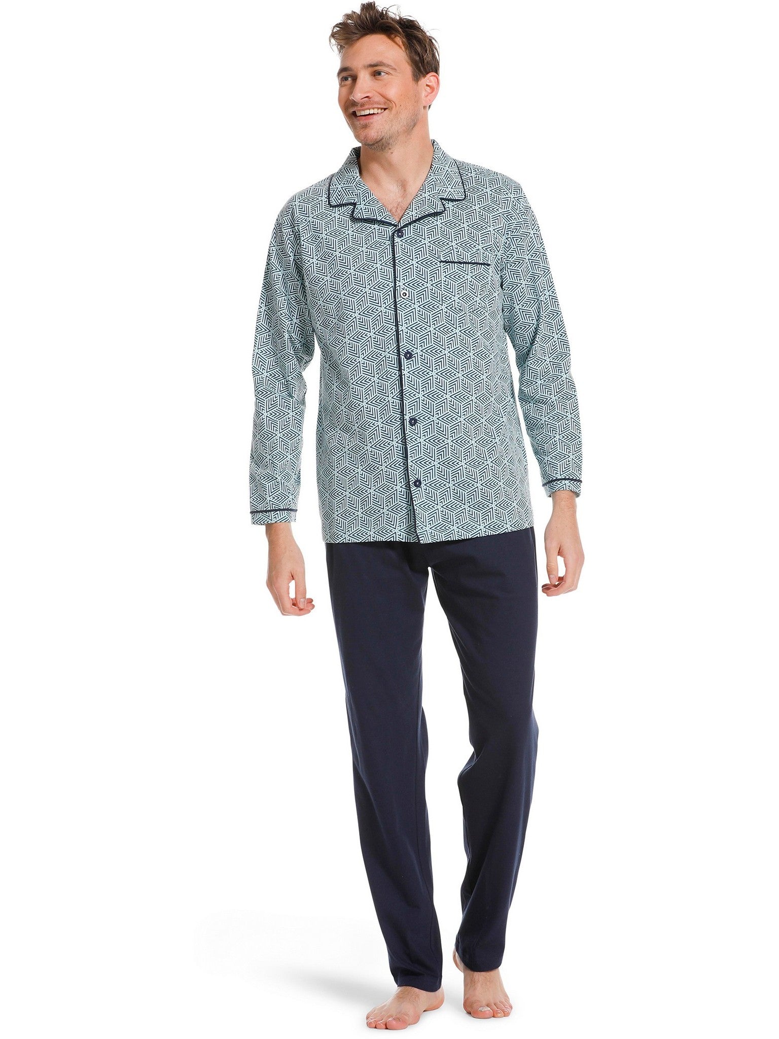 pastunette-graphic-pyjama-t-rkis-baumwolle-knopfleiste image 2