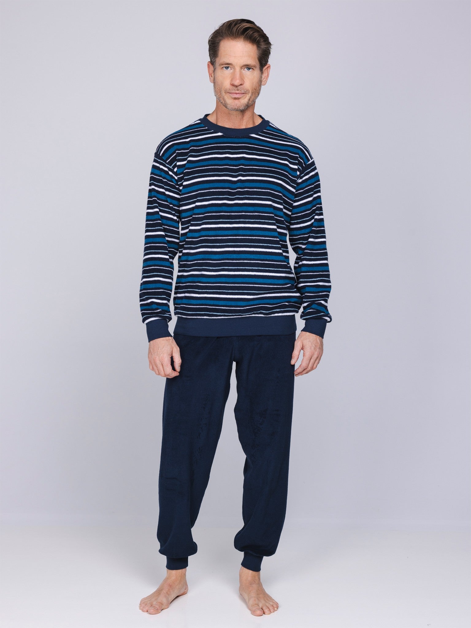 robson-stripes-herrenpyjama-blau-frottee-langarm image 1