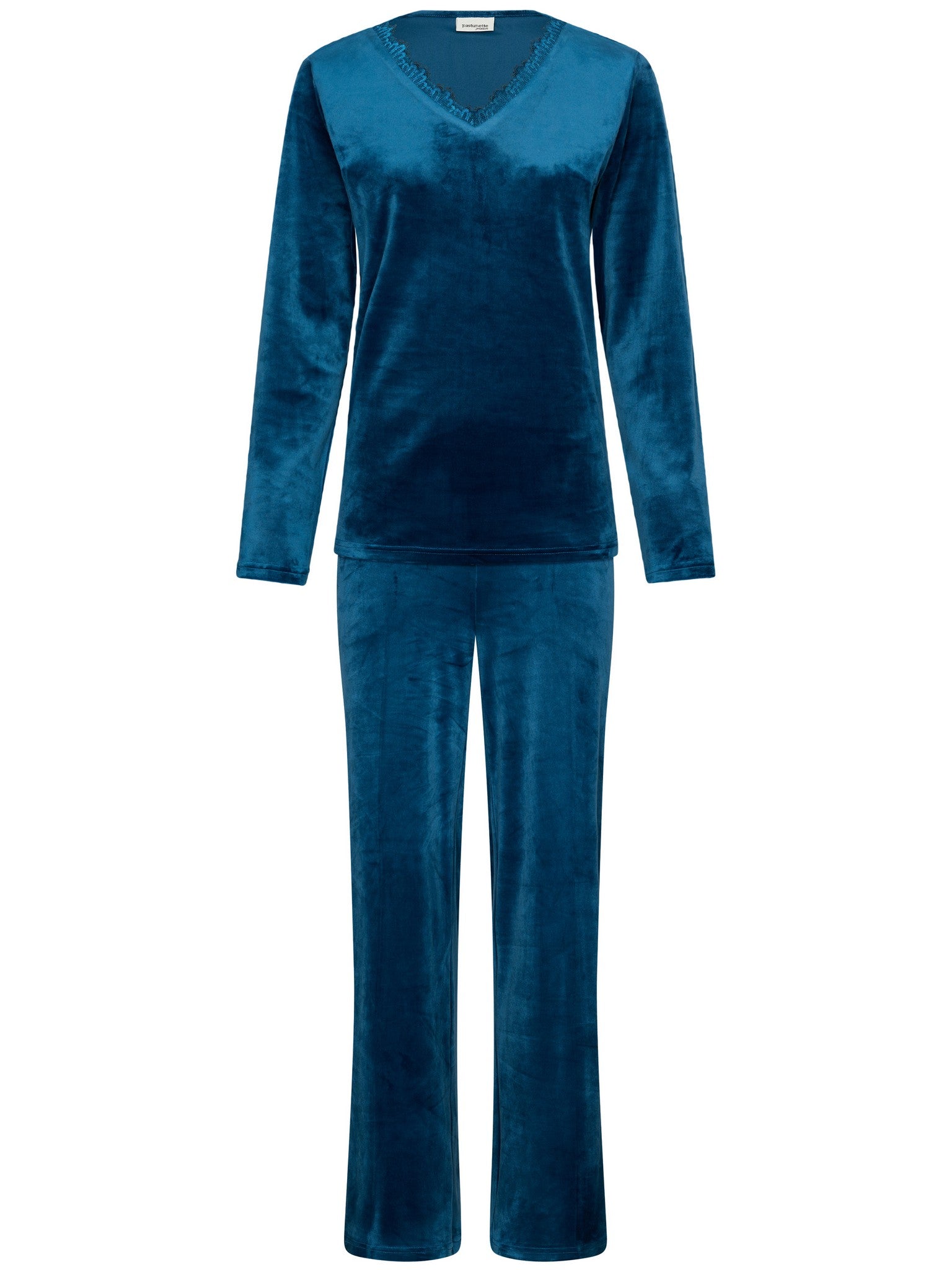 pastunette-premium-blue-mirage-pyjama-blau-velours-spitze image 2