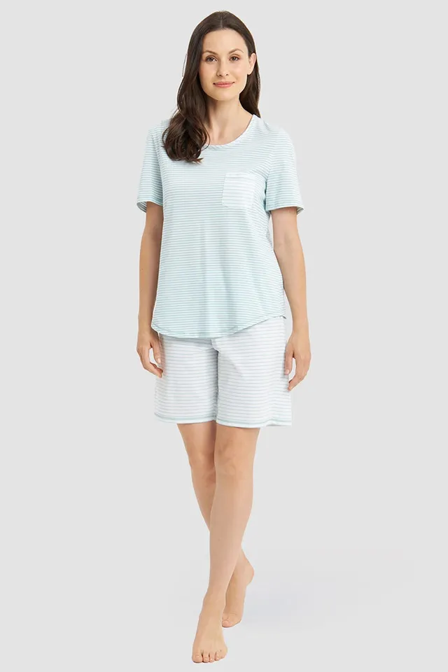 r-sch-be-happy-pyjama-kurz-damen-gr-n-ringeldruck-baumwolle image 1