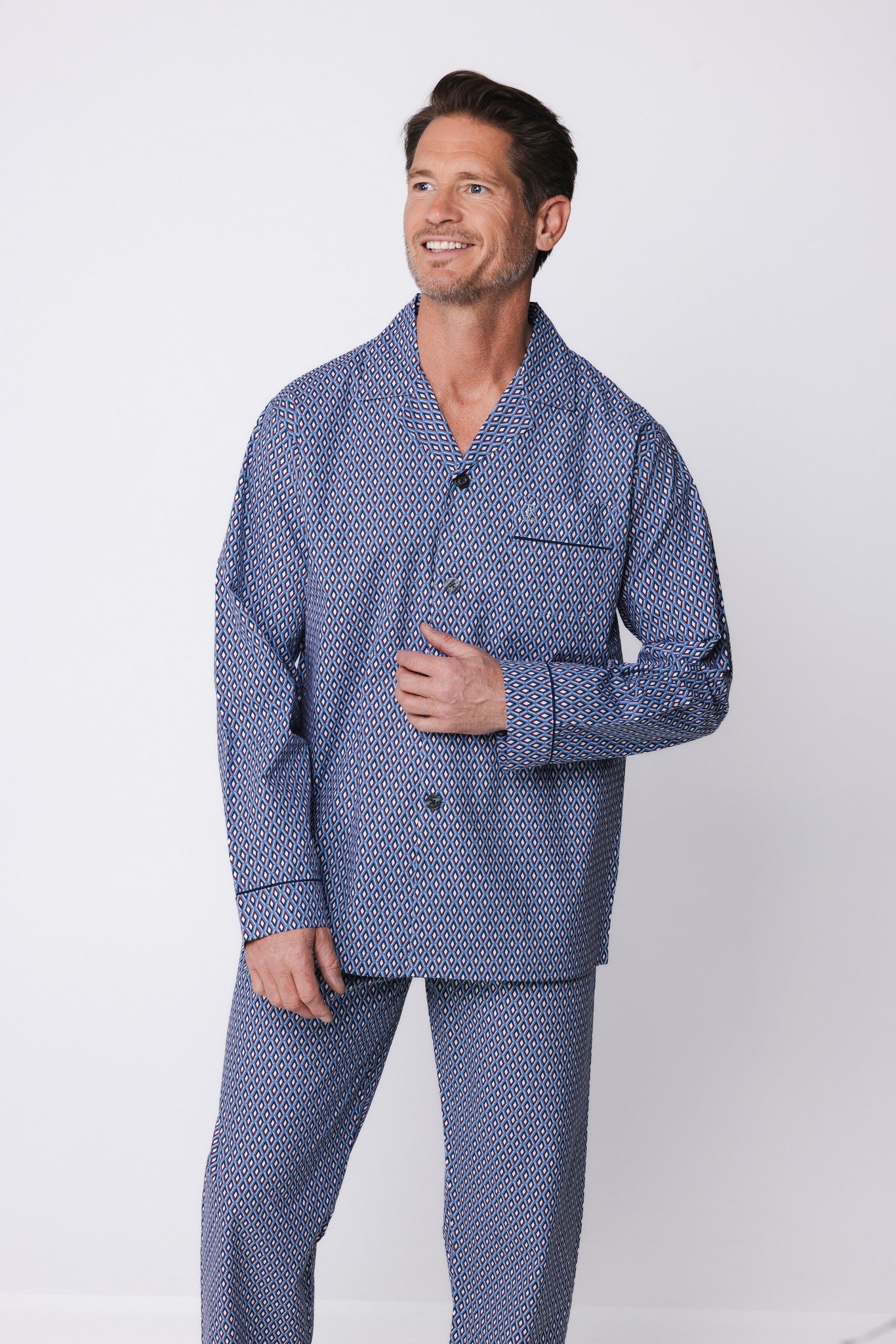 robson-herren-pyjama-baumwolle-blau-grafikmuster image 6