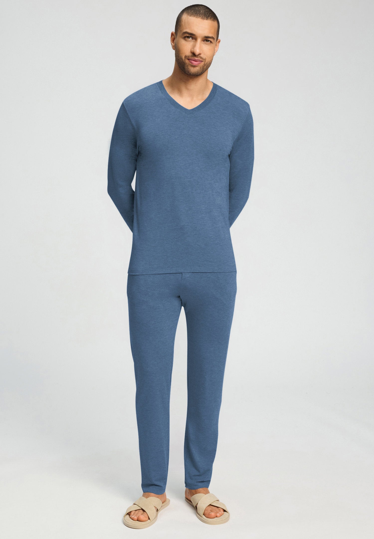 hanro-casuals-l-slv-shirt-v-neck-langarmshirt-tanzanite-melange image 6