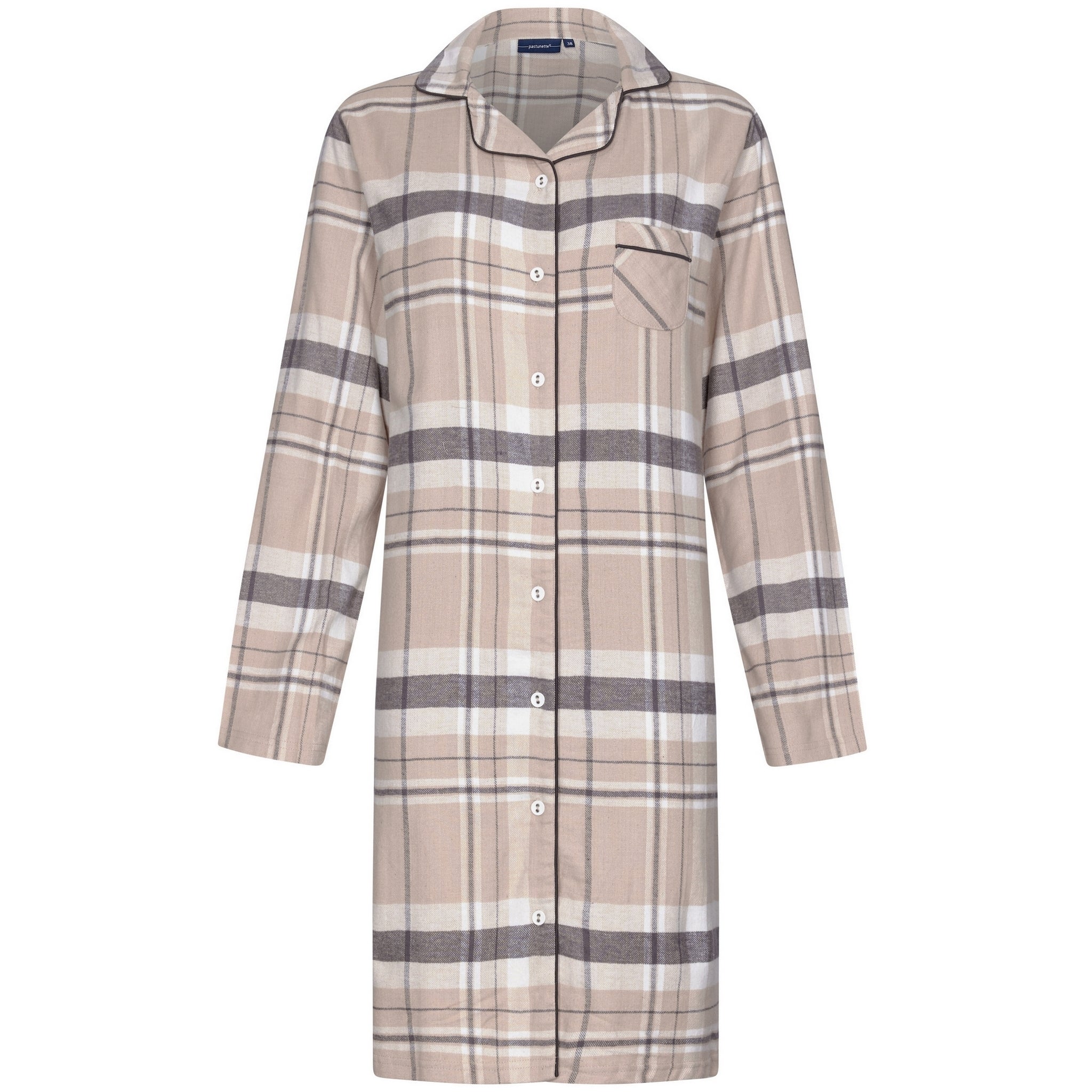 pastunette-durchknopf-nachthemd-braun-flanell-karo-baumwolle image 1