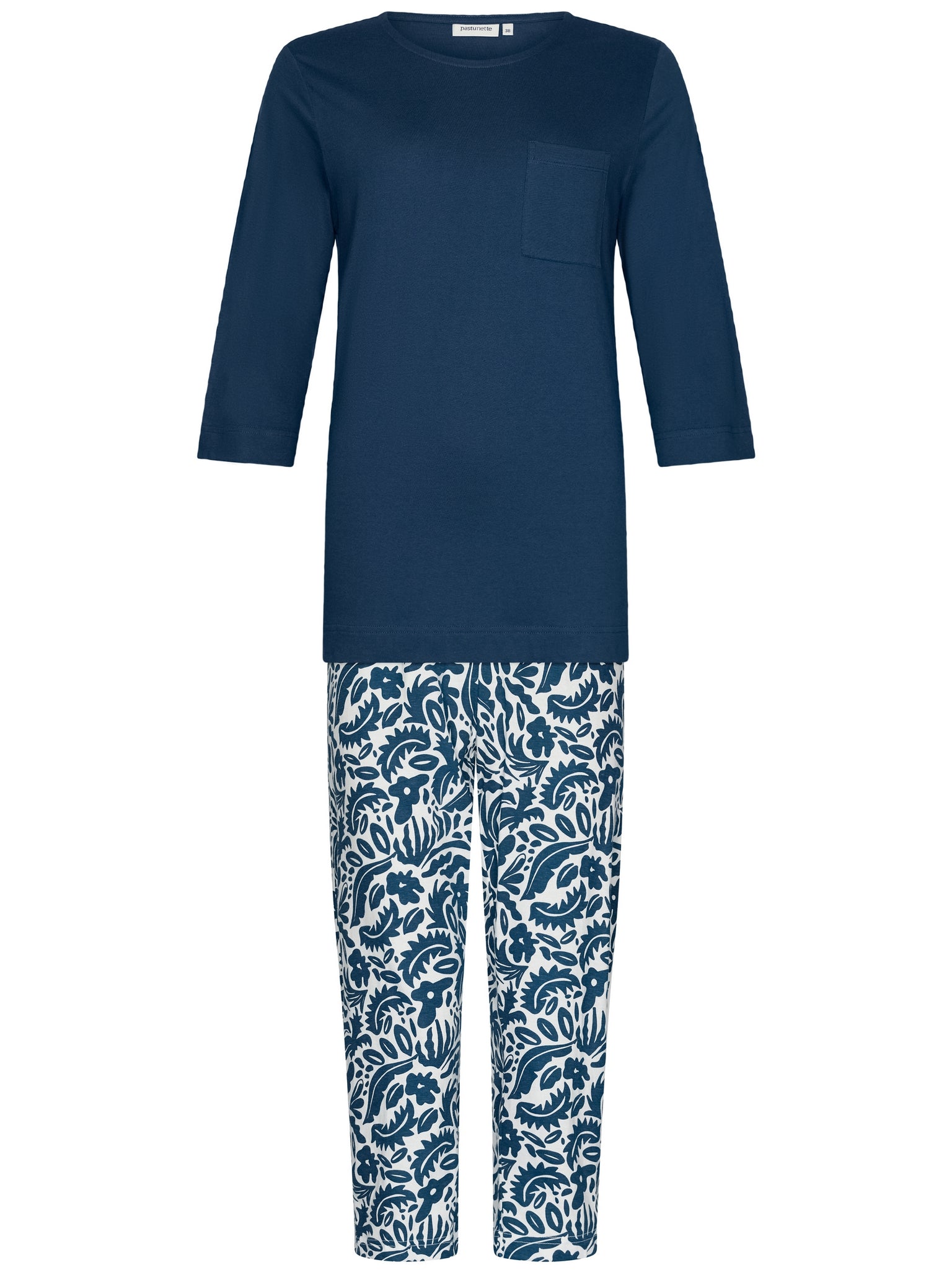 pastunette-blue-bloom-pyjama-damen-blau-bio-baumwolle image 1