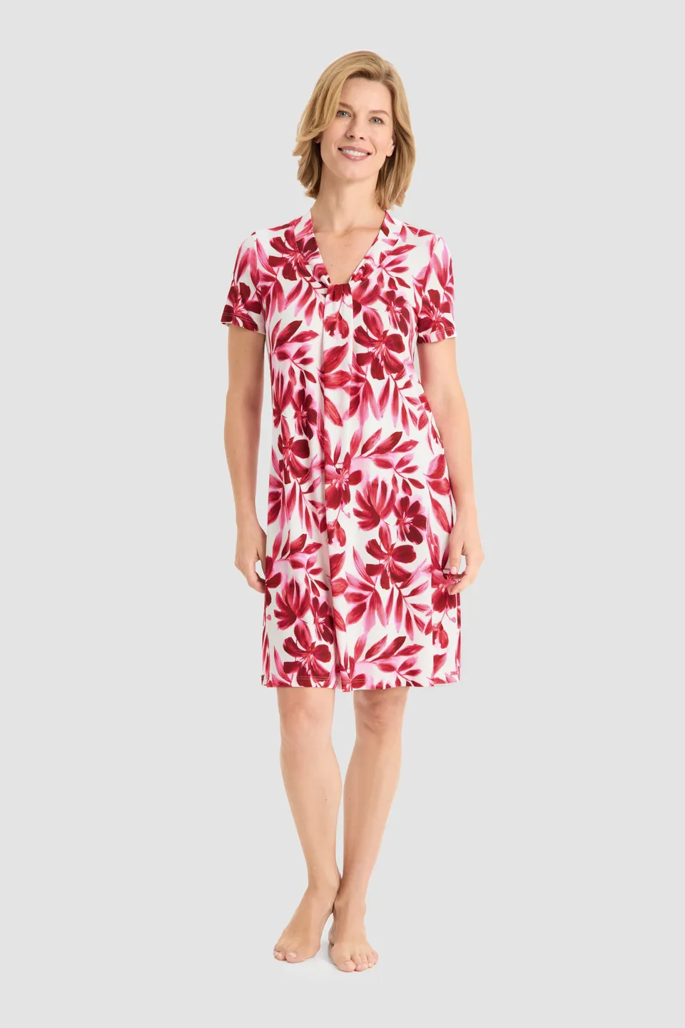 r-sch-be-happy-strandkleid-kurz-floral-rot-v-ausschnitt image 1