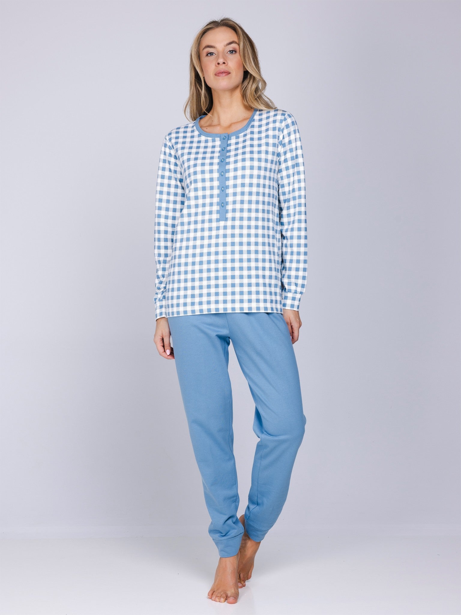 pastunette-blue-cottage-damen-pyjama-blau-baumwolle image 2