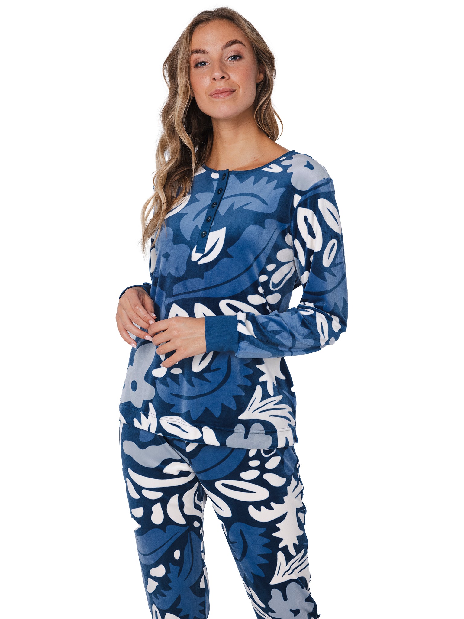 pastunette-blue-bloom-damen-pyjama-dunkelblau-velours image 4