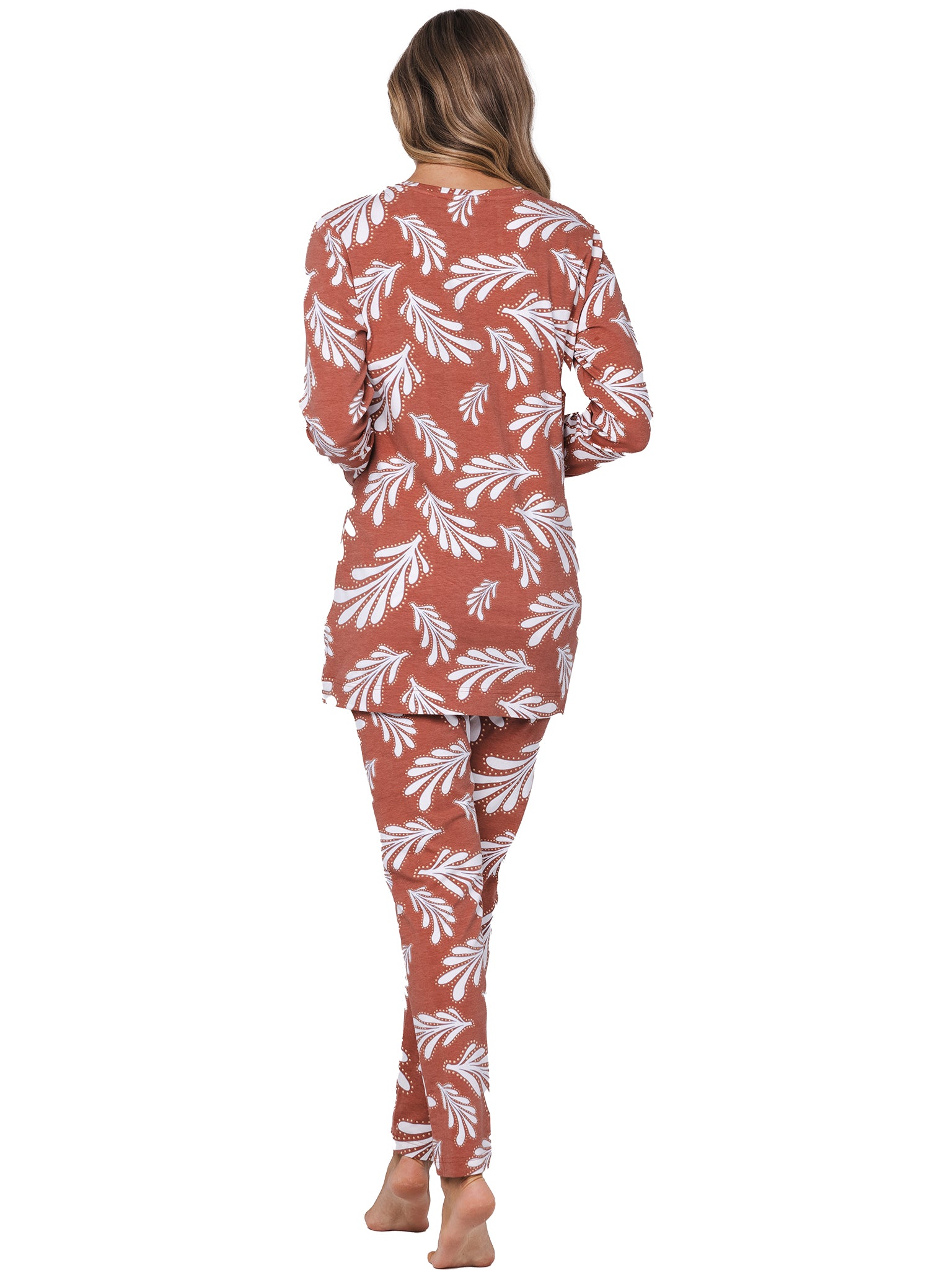 pastunette-tender-pyjama-braun-bl-tterprint-aus-baumwolle image 4