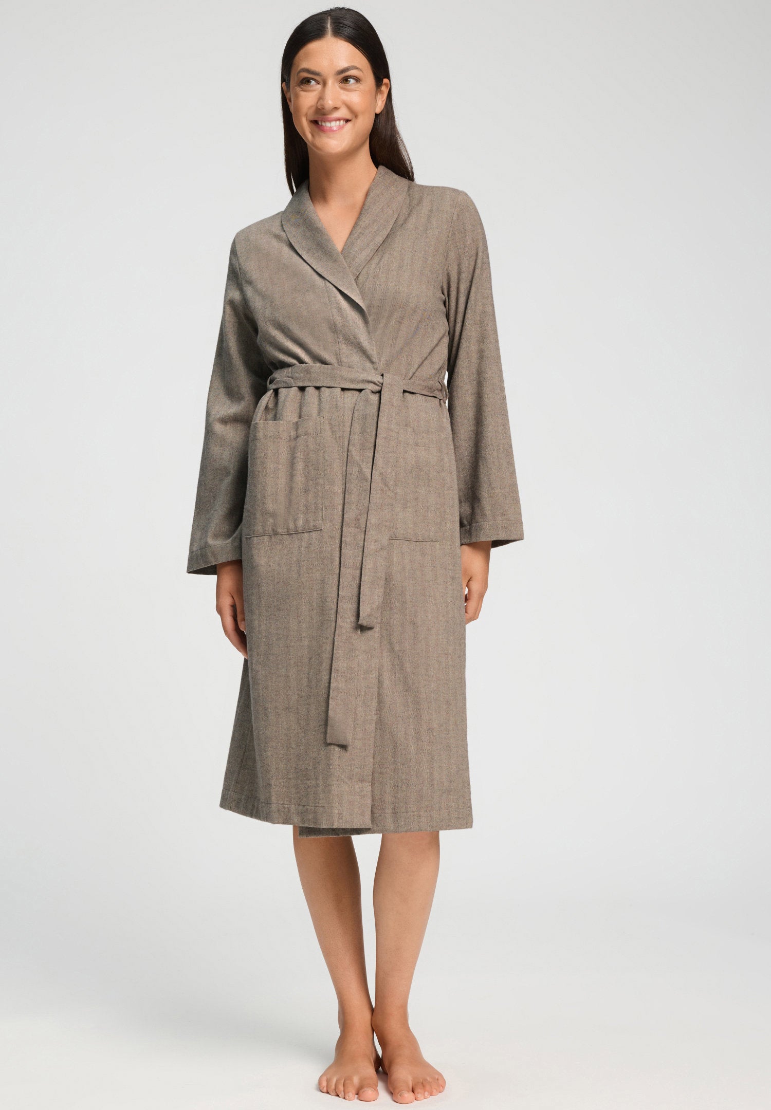 hanro-woolen-luxury-robe-115cm-earthy-woven-merinowolle-damen image 2