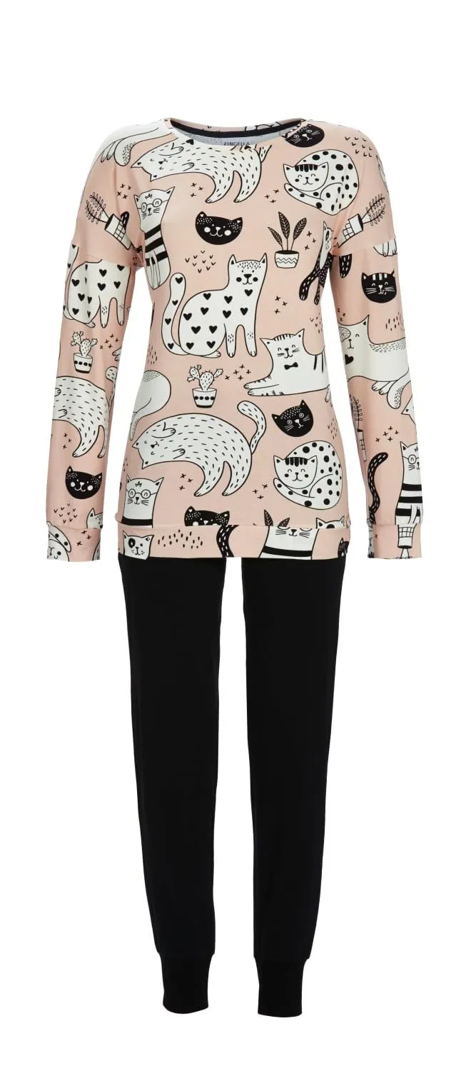 ringella-women-men-pyjama-katzen-print-baumwolle-rundhals image 1