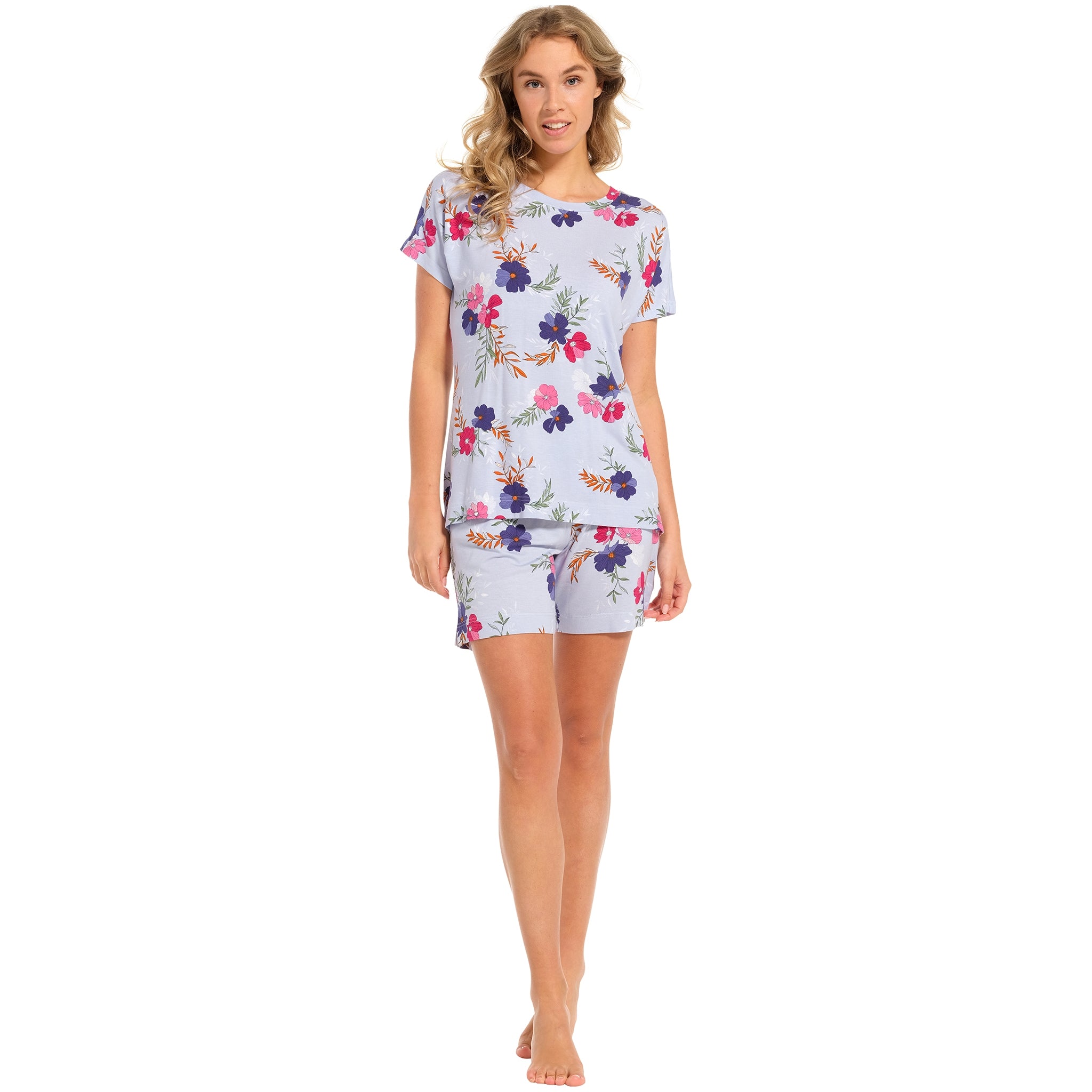 pastunette-deluxe-shortama-violets-kurzpyjama-blau-blumen image 3