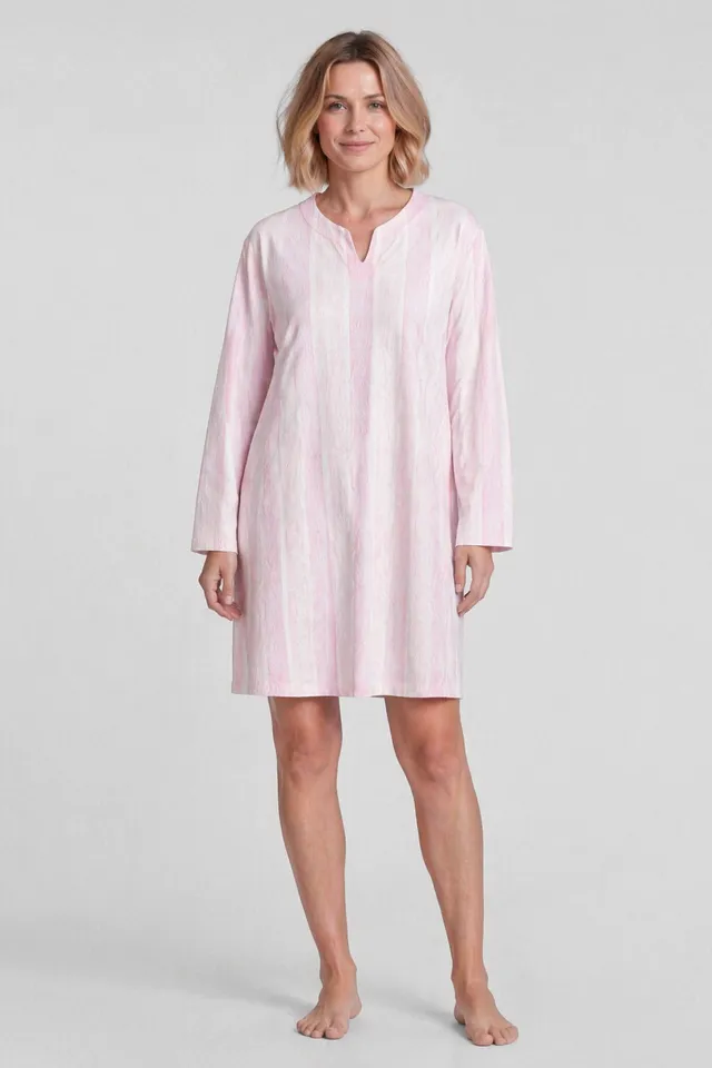 r-sch-be-happy-nachthemd-knielang-streifen-nachtkleid-rosa image 1