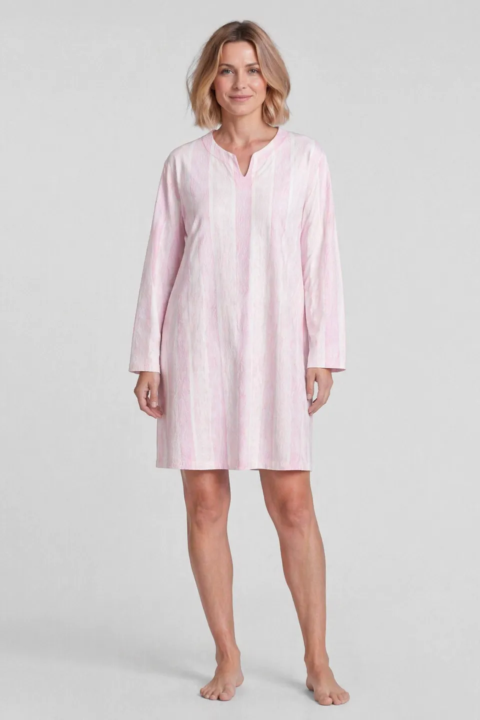 r-sch-be-happy-nachthemd-knielang-streifen-nachtkleid-rosa image 1