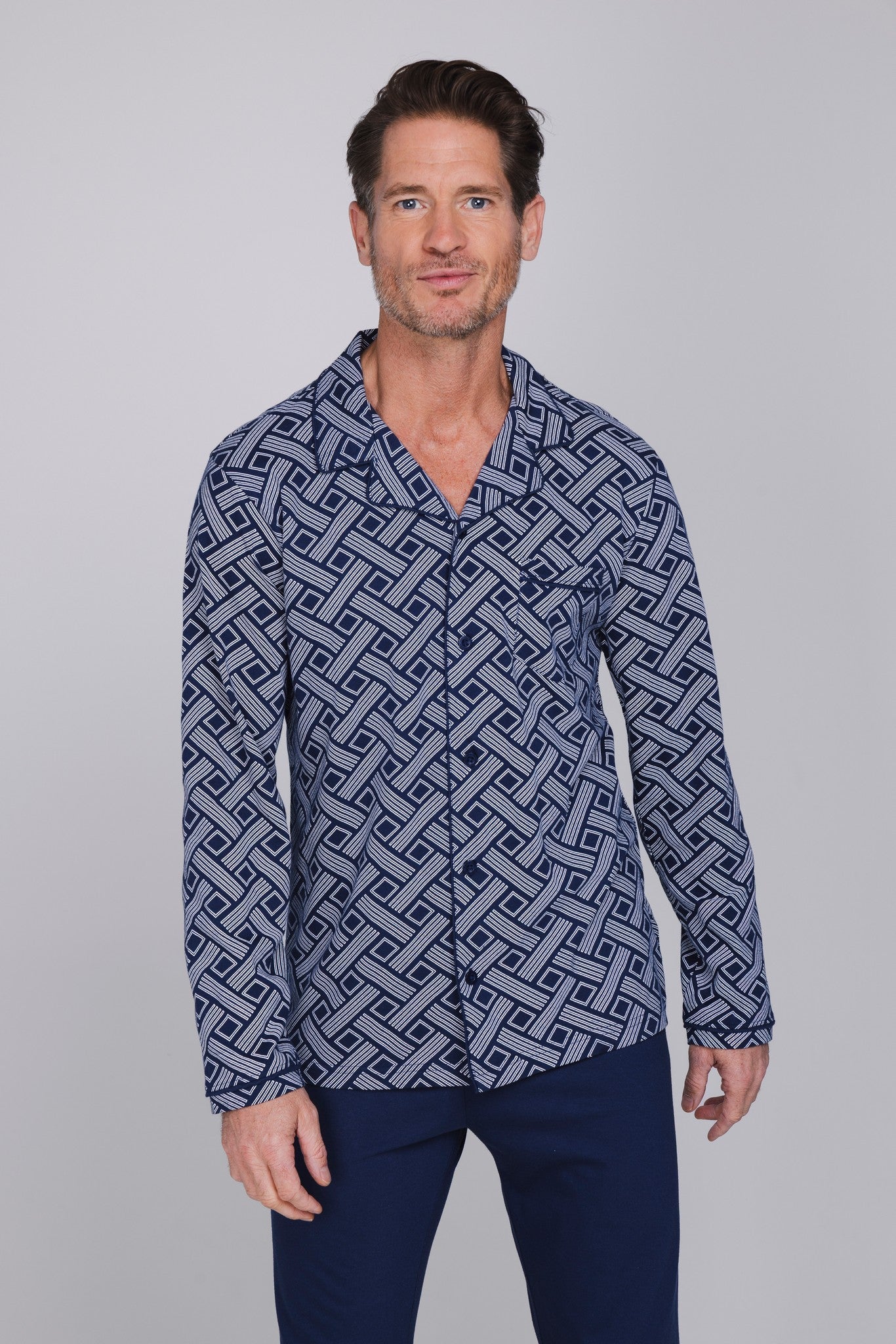pastunette-blue-draft-herrenpyjama-baumwolle-dunkelblau image 2