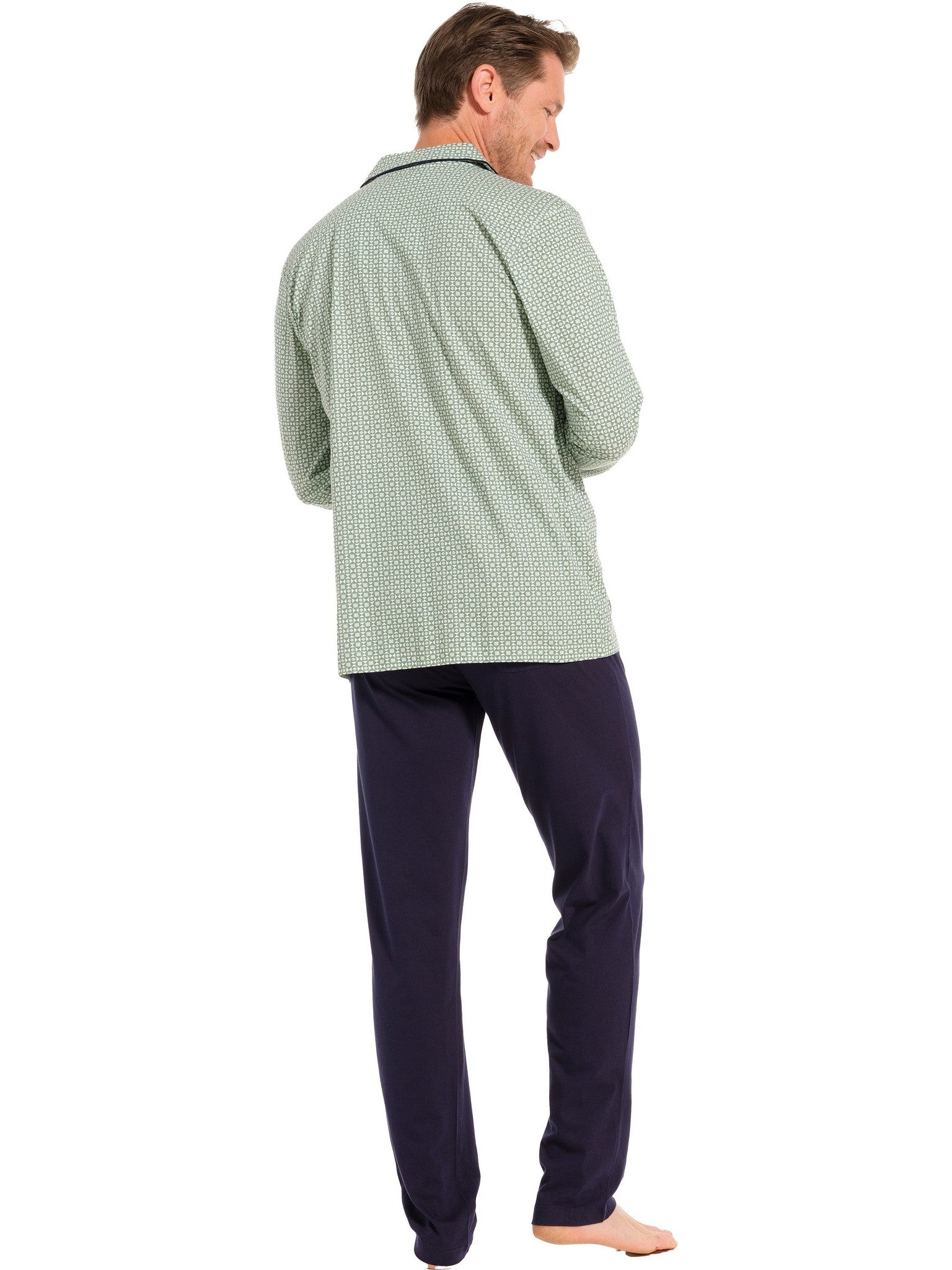 pastunette-square-pyjama-gr-n-baumwolle-knopfleiste-herren image 2