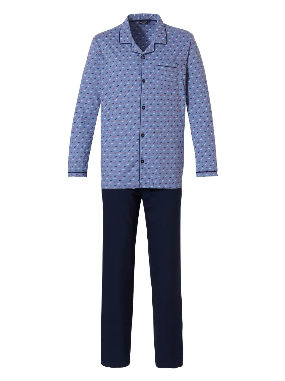 pastunette-graphic-pyjama-damen-blau-100-baumwolle image 1