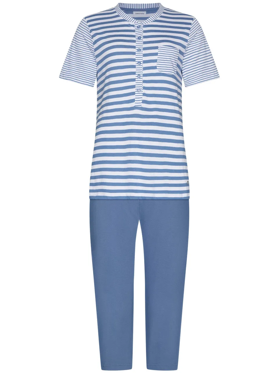 pastunette-stone-blue-pyjama-gestreift-blau-3-4-hose-baumwolle image 1