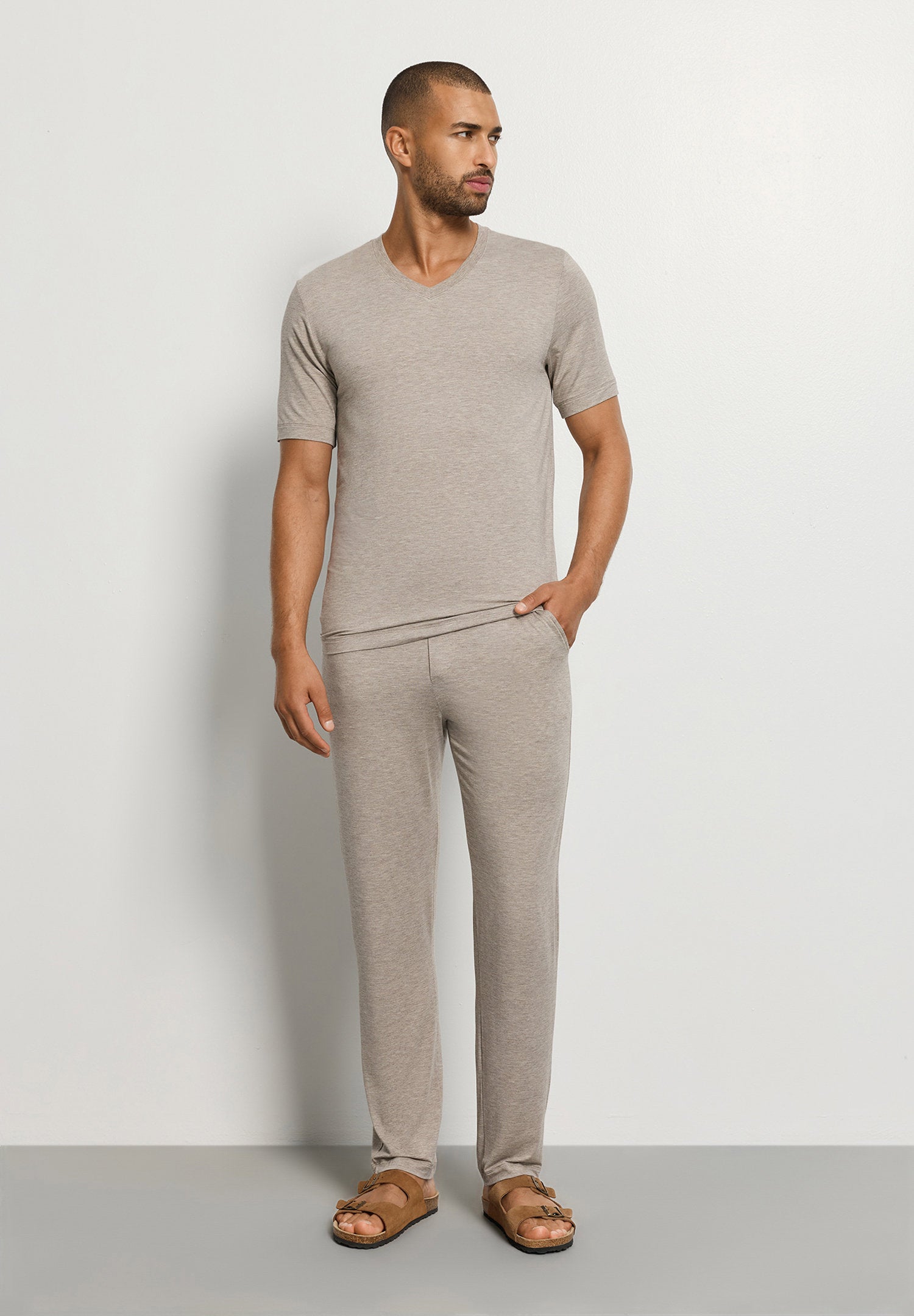 hanro-casuals-lange-hose-herren-hazelnut-melange-viskose image 5