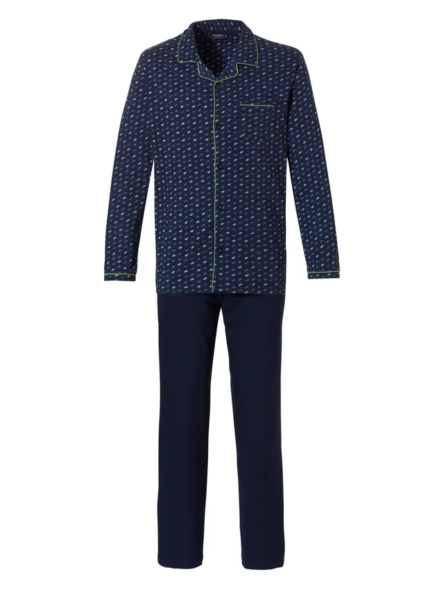 pastunette-graphic-pyjama-blau-baumwolle-durchknopf image 1