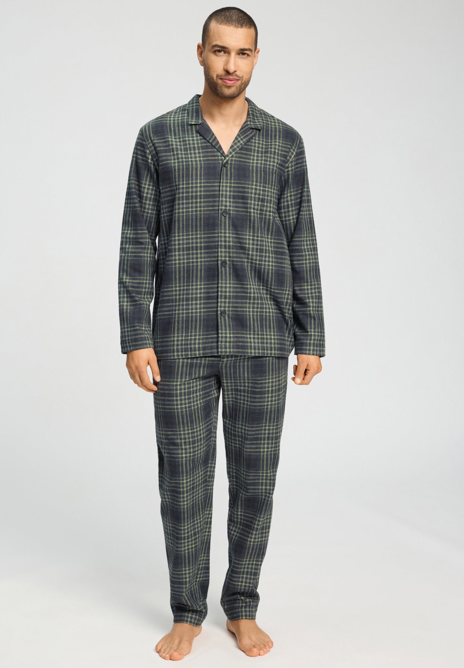 hanro-cozy-comfort-l-slv-pyjama-willow-squares-baumwoll-flanell image 2