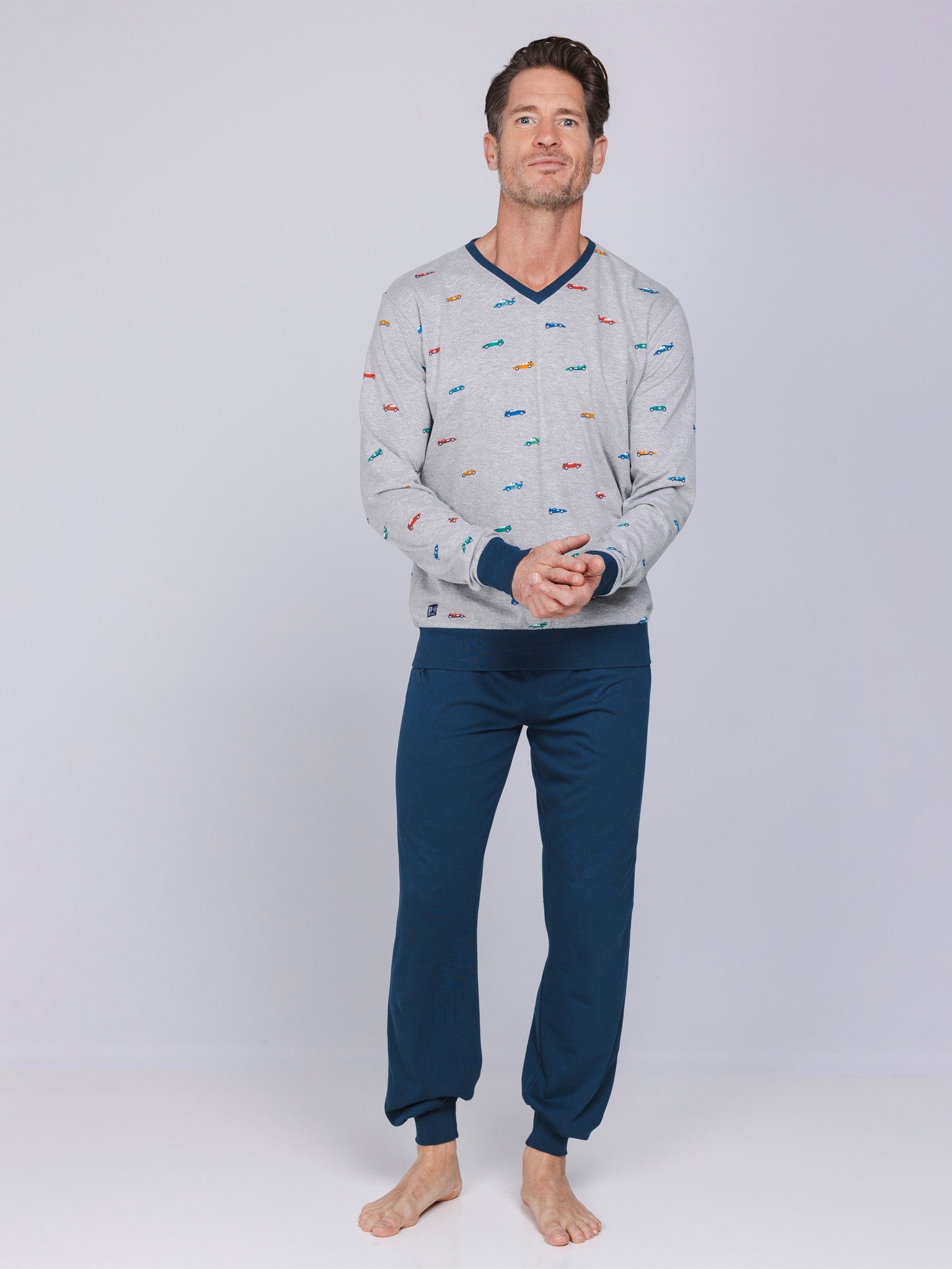 pastunette-night-racer-herren-pyjama-baumwolle-grau-auto image 3