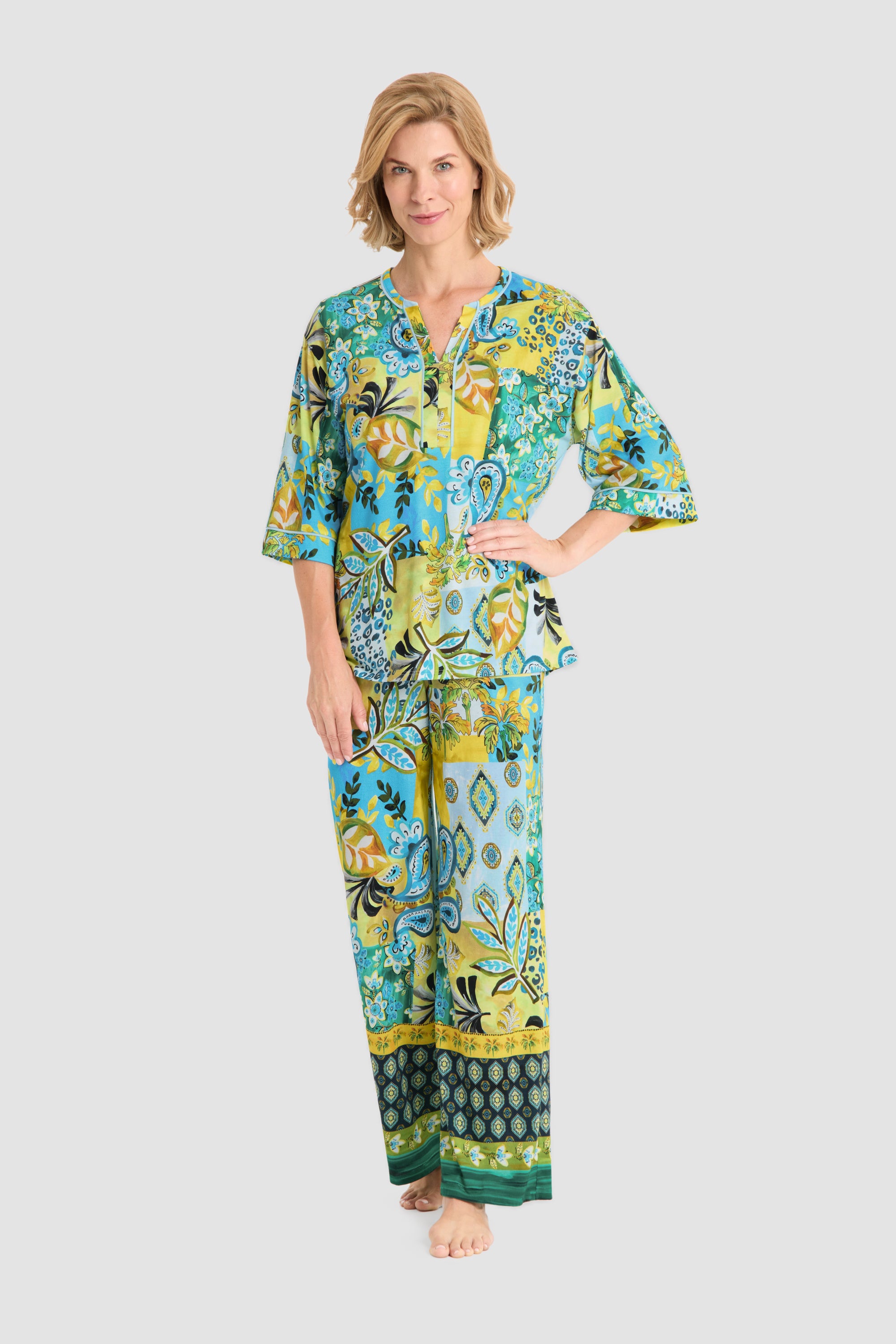 r-sch-be-happy-pyjama-lang-paisley-3-4-arm-mehrfarbig-baumwolle-modal image 1