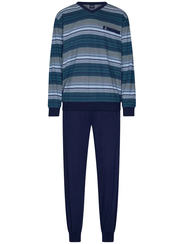 robson-pyjama-herren-gestreift-schlafanzug-blau image 1