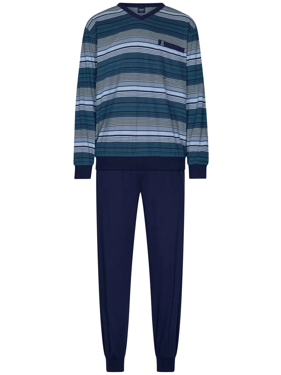 robson-pyjama-herren-gestreift-schlafanzug-blau image 1