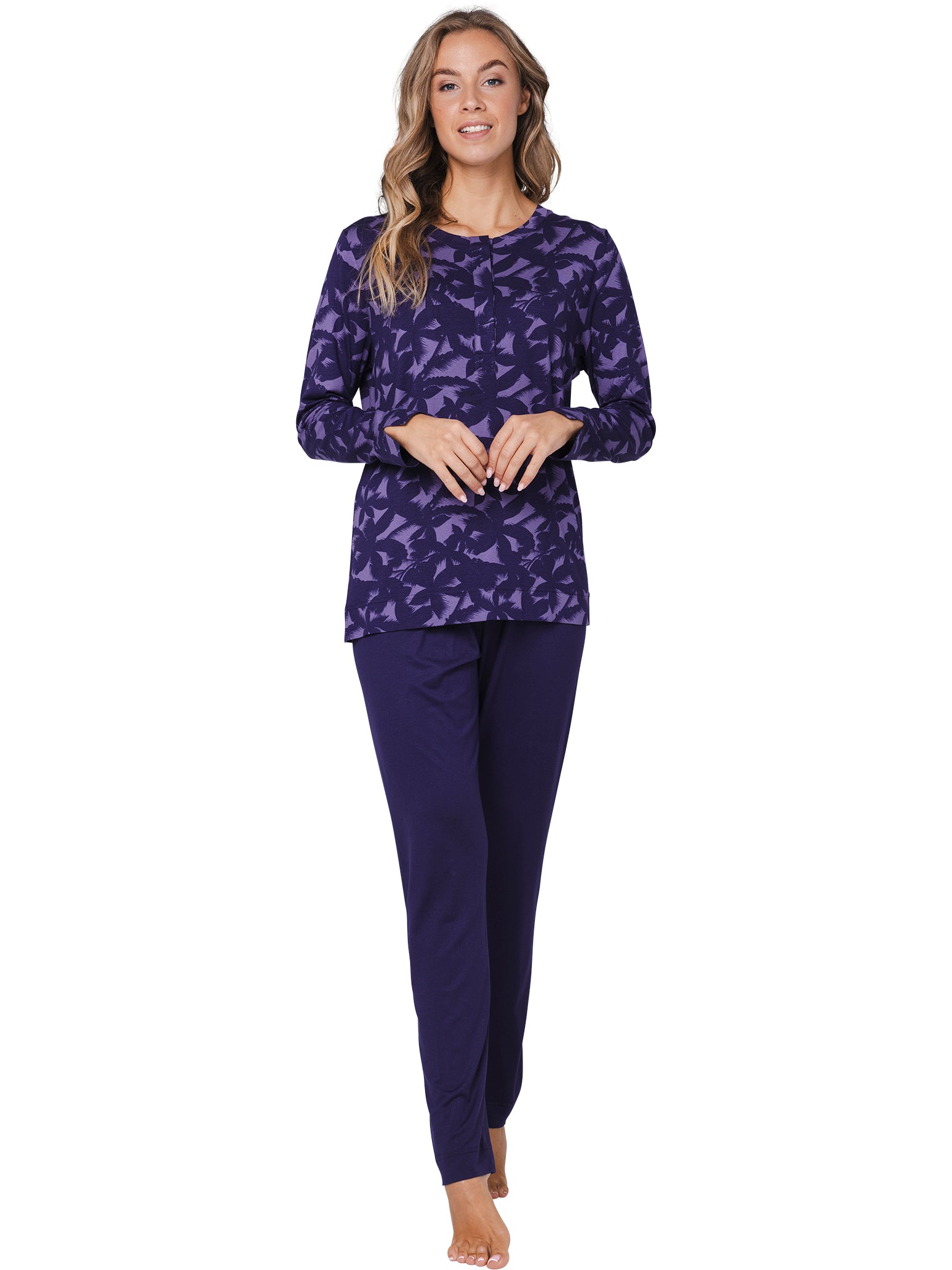 pastunette-premium-dark-orchid-pyjama-lila-blume-langarm image 3