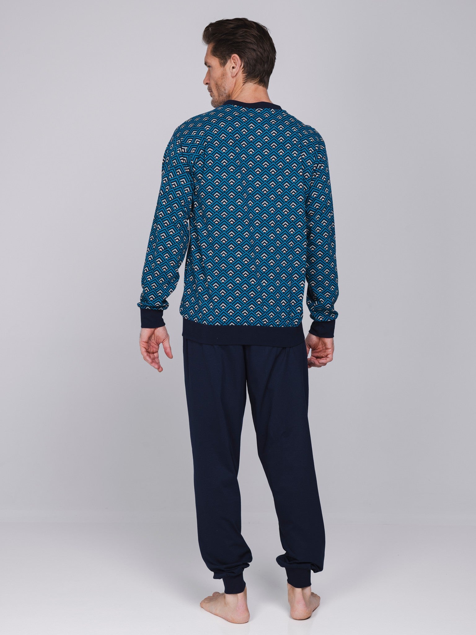 robson-graphic-herren-pyjama-blau-v-ausschnitt-baumwolle image 3
