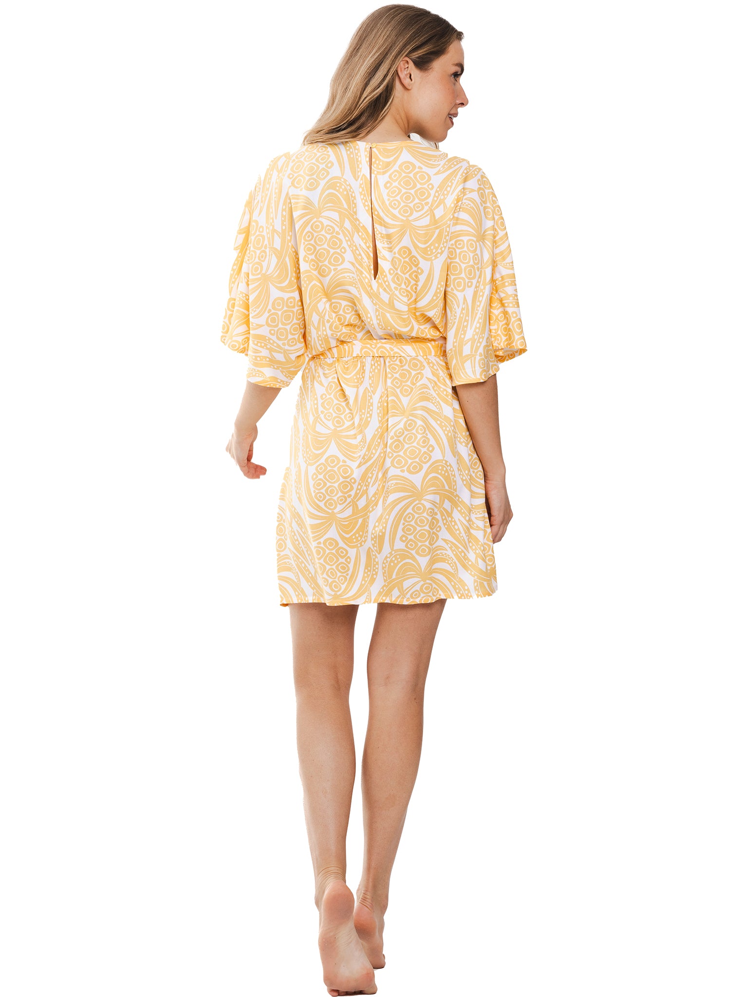 rebelle-tropical-jungle-kleid-gelb-ananas-viskose-v-ausschnitt image 4