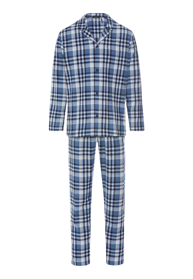 hanro-cozy-comfort-pyjama-pacific-squares-kariert-aus-flanell image 1