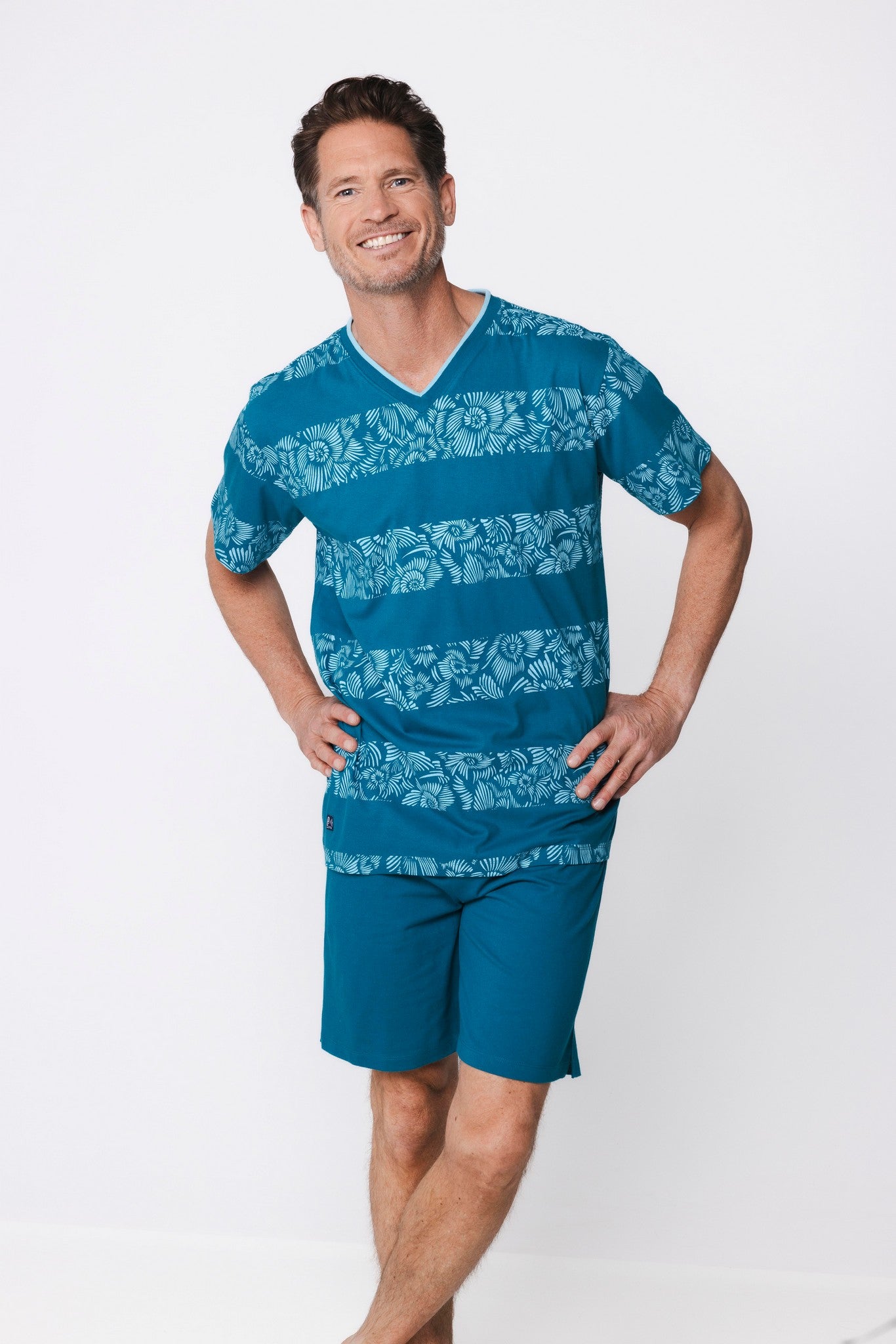 pastunette-ocean-flower-shorty-herren-pyjama-blau-baumwolle image 5