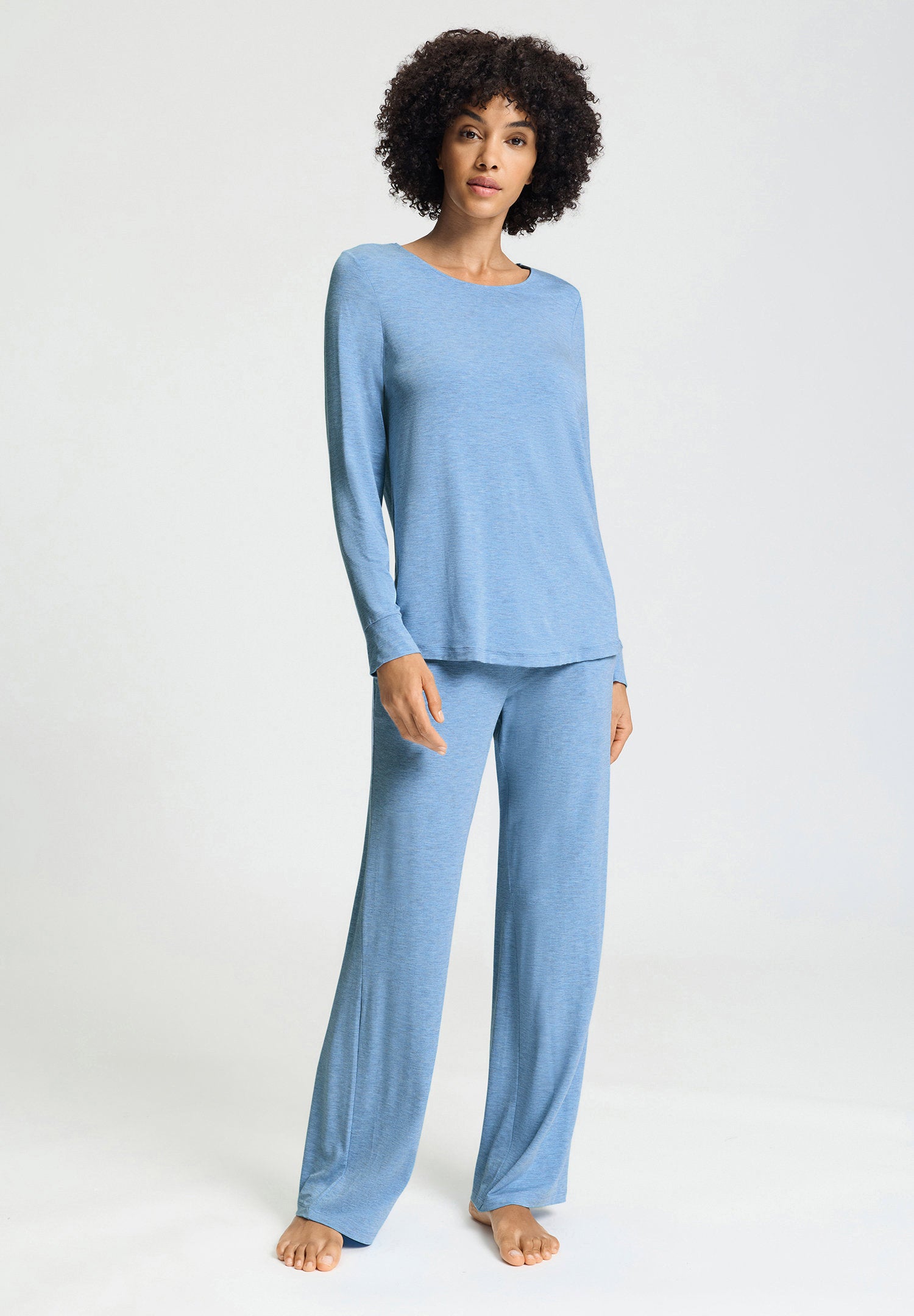 hanro-natural-elegance-langarmshirt-bluebird-melange-viskose image 5