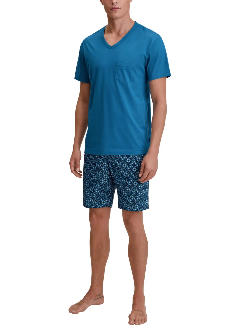 calida-relax-imprint-kurz-pyjama-herren-baumwolle-laurel-green image 1
