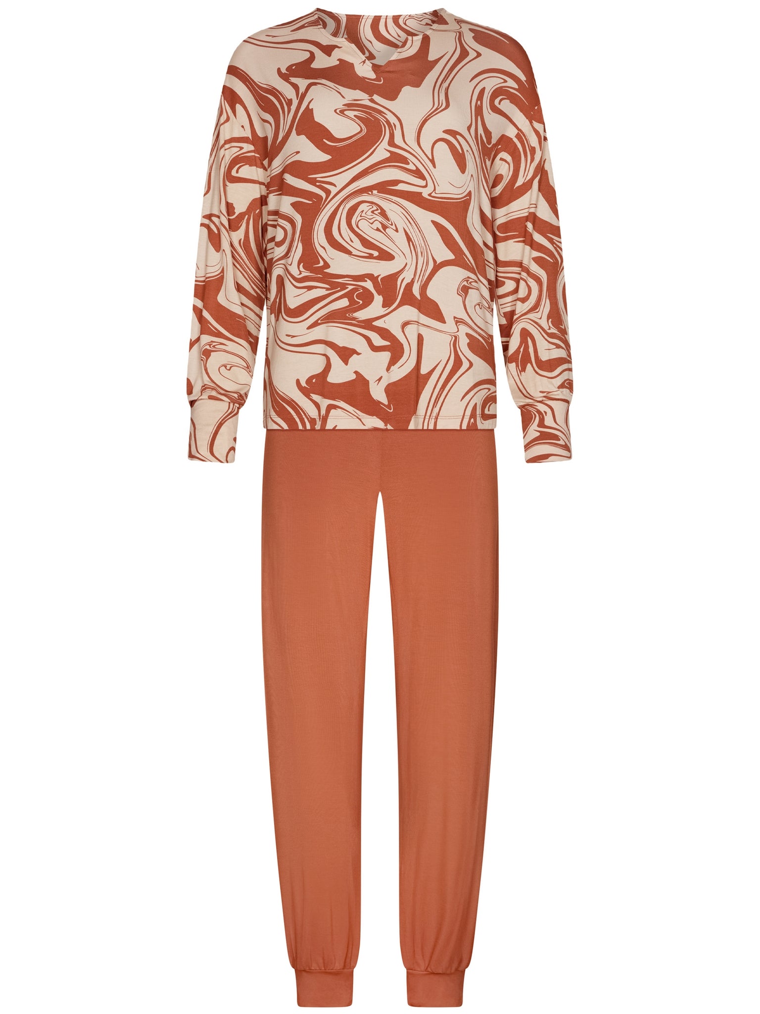 pastunette-premium-eternal-pyjama-braun-viskose-marmor-print image 1
