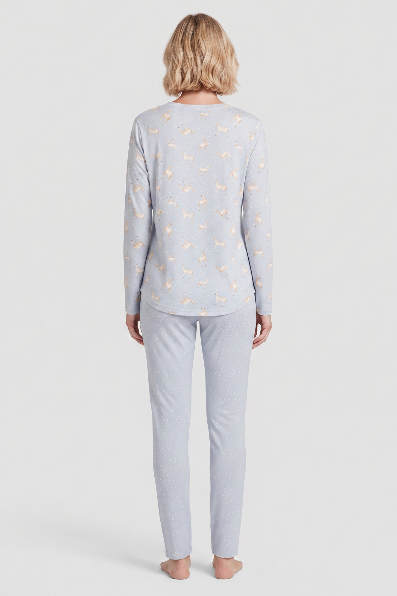 r-sch-be-happy-pyjama-lang-blau-tupfen-bambi-druck image 3