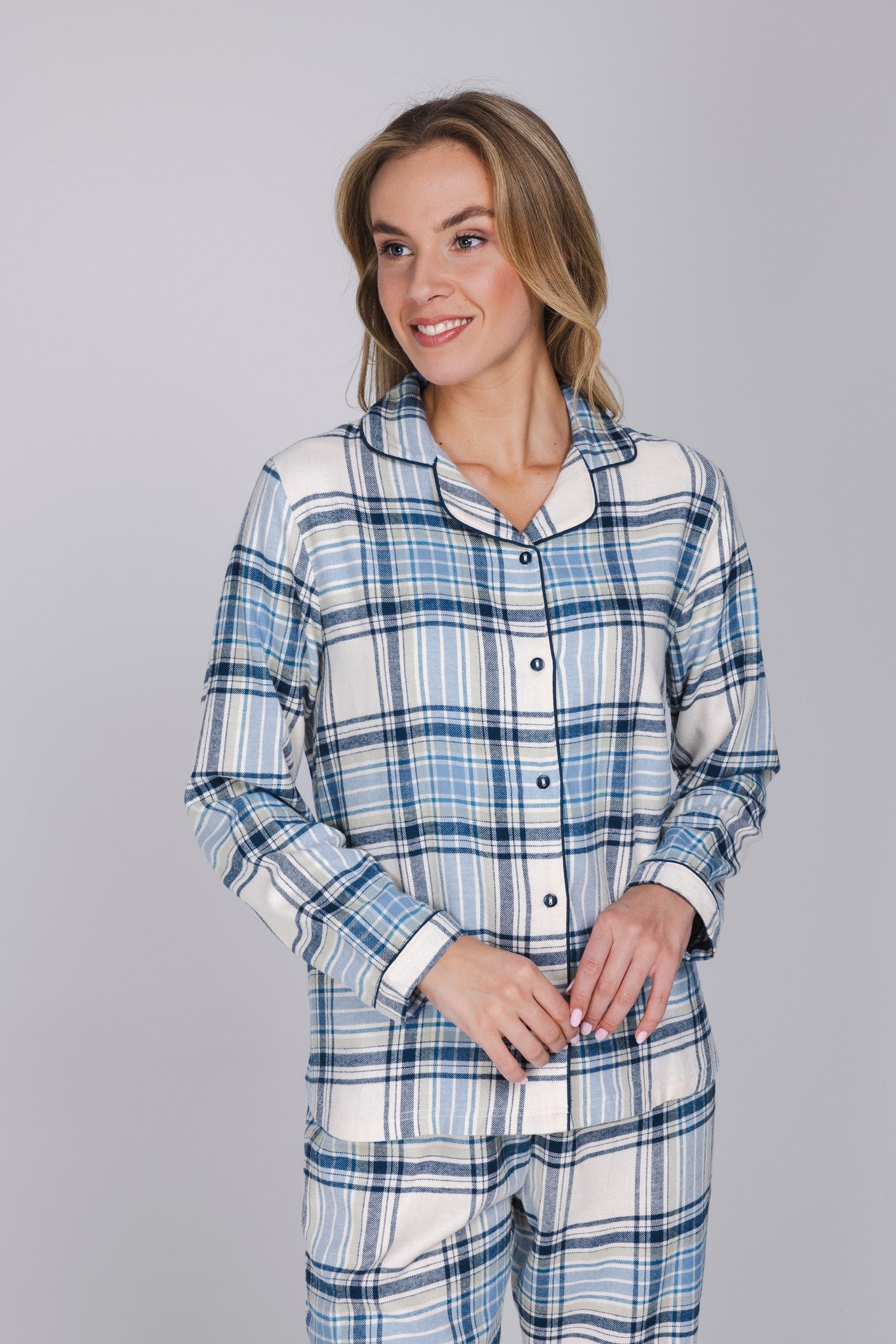 pastunette-frosty-checks-pyjama-blau-kariert-baumwoll-flanell image 4