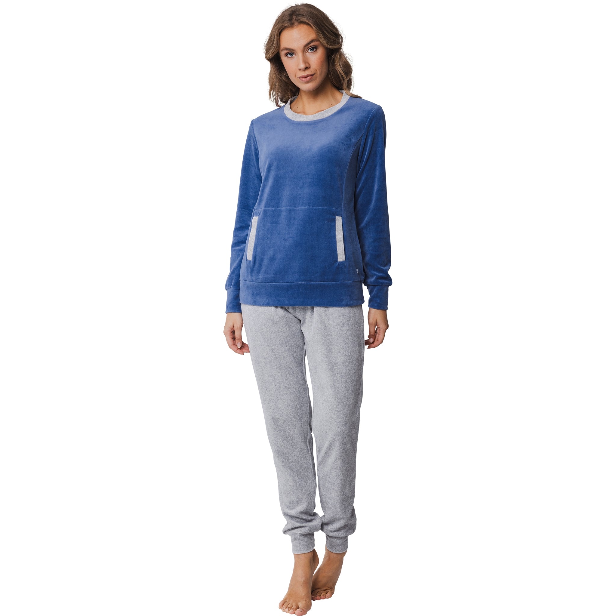 pastunette-nightflowers-damen-pyjama-dunkelblau-baumwolle image 3